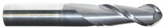 Accupro - 1/2" Diam, 2" LOC, 2 Flute Solid Carbide Ball End Mill - AlTiN Finish, Single End, 4" OAL, 1/2" Shank Diam, Spiral Flute - Benchmark Tooling