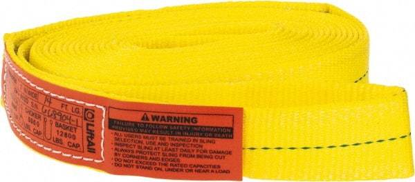 Lift-All - 14' Long x 2" Wide, 6,400 Lb Vertical Capacity, 1 Ply, Polyester Web Sling - 5,000 Lb Choker Capacity, Yellow - Benchmark Tooling