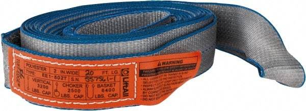 Lift-All - 20' Long x 2" Wide, 3,200 Lb Vertical Capacity, 1 Ply, Polyester Web Sling - 2,500 Lb Choker Capacity, Silver (Color) - Benchmark Tooling