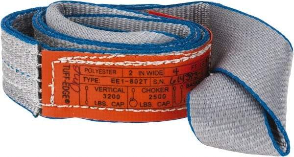 Lift-All - 4' Long x 2" Wide, 3,200 Lb Vertical Capacity, 1 Ply, Polyester Web Sling - 2,500 Lb Choker Capacity, Silver (Color) - Benchmark Tooling