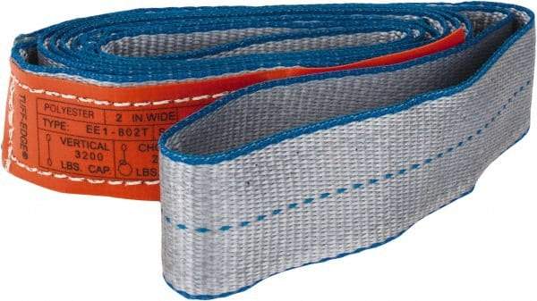 Lift-All - 8' Long x 2" Wide, 3,200 Lb Vertical Capacity, 1 Ply, Polyester Web Sling - 2,500 Lb Choker Capacity, Silver (Color) - Benchmark Tooling