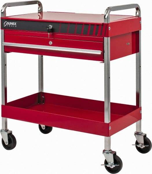Sunex Tools - 350 Lb Capacity, 16" Wide x 30" Long x 35-1/4" High Service Cart - 1 Drawer, 2 Shelf, Steel - Benchmark Tooling