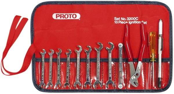 Proto - 12 Piece, 13/64" to 11/32", Ignition Wrench Set - Inch Measurement Standard, Chrome Finish, Comes in Roll Up Pouch - Benchmark Tooling