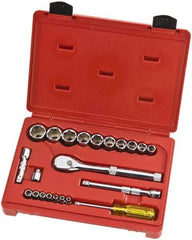 Proto - 22 Piece 1/4" & 3/8" Drive Full Polish Finish Socket Set - 6 Points, 3/16" to 1" Range, Inch Measurement Standard - Benchmark Tooling