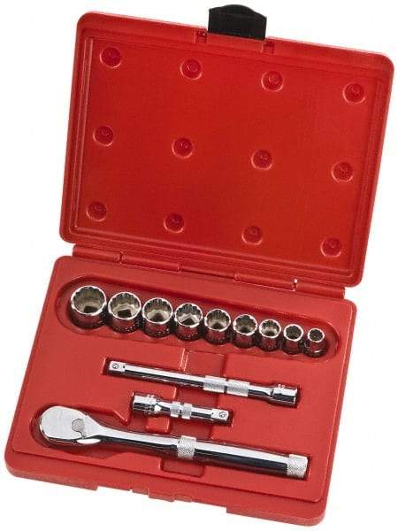 Proto - 12 Piece 3/8" Drive Full Polish Finish Socket Set - 12 Points, 1/4" to 3/4" Range, Inch Measurement Standard - Benchmark Tooling