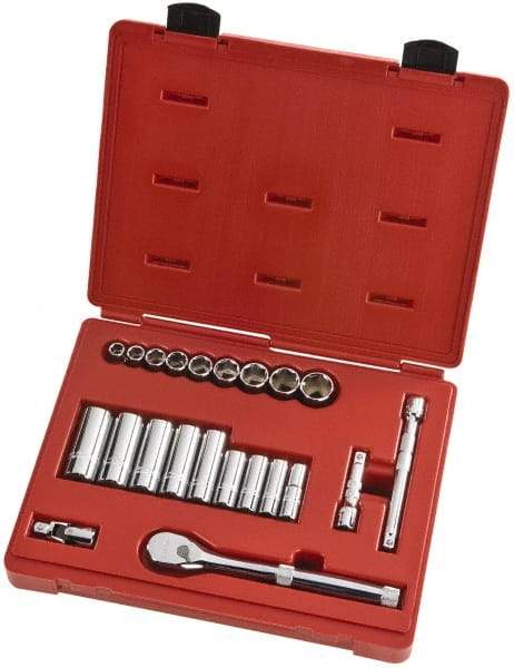 Proto - 22 Piece 3/8" Drive Full Polish Finish Deep Well Socket Set - 6 Points, 1/4" to 3/4" Range, Inch Measurement Standard - Benchmark Tooling