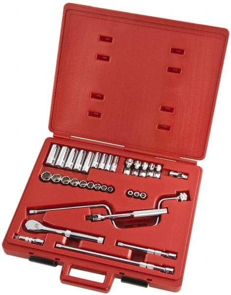 Proto - 33 Piece 3/8" Drive Full Polish Finish Deep Well Socket Set - 8, 12 Points, 1/4" to 3/4" Range, Inch Measurement Standard - Benchmark Tooling