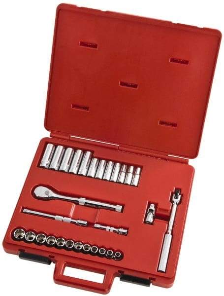 Proto - 29 Piece 3/8" Drive Full Polish Finish Deep Well Socket Set - 12 Points, 8mm to 19mm Range, Metric Measurement Standard - Benchmark Tooling