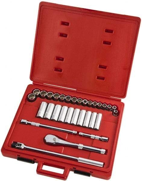 Proto - 31 Piece 1/2" Drive Full Polish Finish Deep Well Socket Set - 12 Points, 10mm to 26mm Range, Metric Measurement Standard - Benchmark Tooling