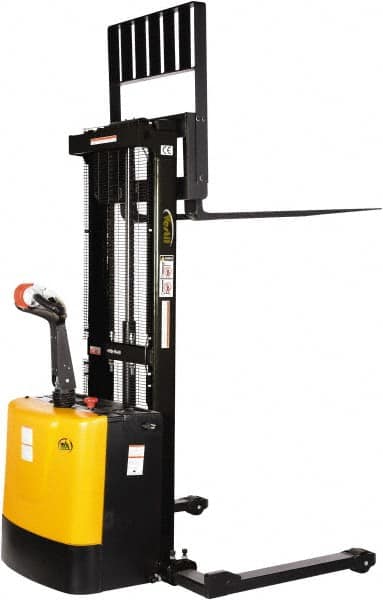 Vestil - 2,000 Lb Capacity, 62" Lift Height, Battery Powered Stacker - 2-1/4" Lowered Height, 42" Fork Length, 58" Overall Width - Benchmark Tooling