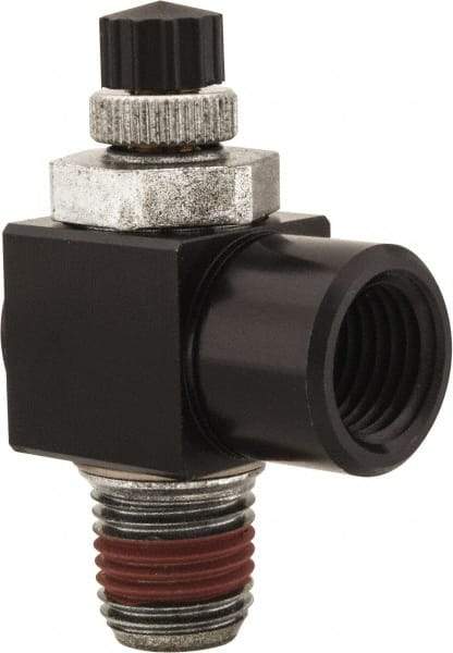 ARO/Ingersoll-Rand - 1/4" Male NPT x 1/4" Female NPT Right Angle Flow Control Valve - 0 to 150 psi & Brass Material - Benchmark Tooling