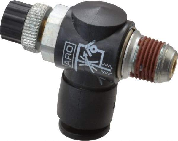 ARO/Ingersoll-Rand - 1/8" Male NPT x 1/4" Female NPT Right Angle Flow Control Valve - 0 to 150 psi & Brass Material - Benchmark Tooling