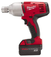 Milwaukee Tool - 7/16" Drive 18 Volt Pistol Grip Cordless Impact Wrench & Ratchet - 0 to 1,900 RPM, 0 to 2,200 BPM, 350 Ft/Lb Torque, 2 Lithium-Ion Batteries Included - Benchmark Tooling