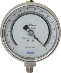 Wika - 4" Dial, 1/4 Thread, 30-0 Scale Range, Pressure Gauge - Lower Connection Mount, Accurate to 0.25% of Scale - Benchmark Tooling