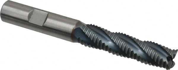 Hertel - 1/2" Diam, Coarse Pitch, 2" LOC, 4 Flute Cobalt Roughing Square End Mill - TiCN Finish, 4" OAL, 1/2" Shank Diam, Single End, 30° Helix - Benchmark Tooling