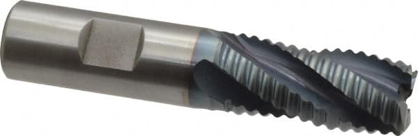 Hertel - 3/4" Diam, Coarse Pitch, 1-5/8" LOC, 4 Flute Cobalt Roughing Square End Mill - TiCN Finish, 3-3/4" OAL, 3/4" Shank Diam, Single End, 30° Helix - Benchmark Tooling