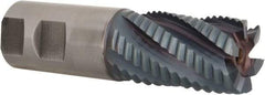 Hertel - 1-1/4" Diam, Coarse Pitch, 2" LOC, 6 Flute Cobalt Roughing Square End Mill - TiCN Finish, 4-1/2" OAL, 1-1/4" Shank Diam, Single End, 30° Helix - Benchmark Tooling