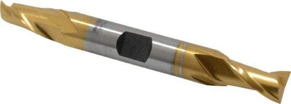 Hertel - 11/32", 9/16" LOC, 3/8" Shank Diam, 3-1/8" OAL, 2 Flute, Cobalt Square End Mill - Double End, TiN Finish, Spiral Flute, 30° Helix, Centercutting, Right Hand Cut, Right Hand Flute - Benchmark Tooling