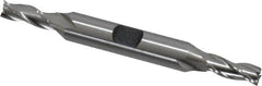 Hertel - 1/4", 5/8" LOC, 3/8" Shank Diam, 3-3/8" OAL, 3 Flute, High Speed Steel Square End Mill - Double End, Uncoated, Spiral Flute, 30° Helix, Centercutting, Right Hand Cut, Right Hand Flute - Benchmark Tooling
