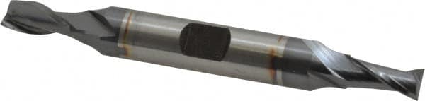 Hertel - 1/4", 1/2" LOC, 3/8" Shank Diam, 3-1/8" OAL, 2 Flute, Cobalt Square End Mill - Double End, TiCN Finish, Spiral Flute, 30° Helix, Centercutting, Right Hand Cut, Right Hand Flute - Benchmark Tooling