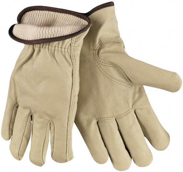 MCR Safety - Size XL Grain Cowhide Work Gloves - For Work & Driver, Uncoated, Slip-On Cuff, Cream, Paired - Benchmark Tooling