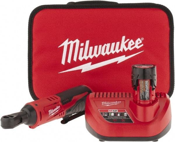 Milwaukee Tool - 3/8" Drive 12 Volt Inline Cordless Impact Wrench & Ratchet - 250 RPM, 35 Ft/Lb Torque, 1 Lithium-Ion Battery Included - Benchmark Tooling