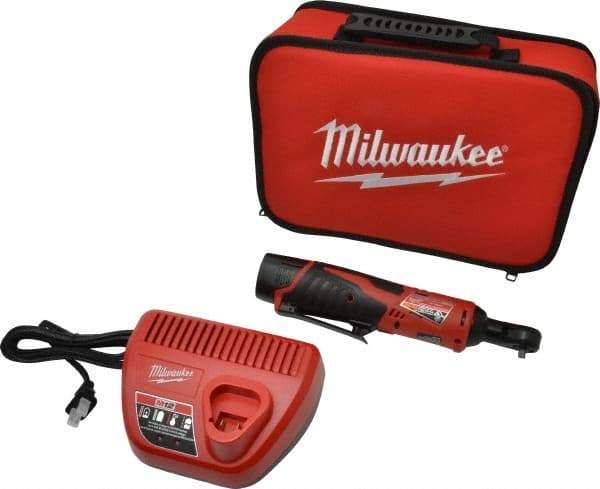 Milwaukee Tool - 1/4" Drive 12 Volt Inline Cordless Impact Wrench & Ratchet - 250 RPM, 30 Ft/Lb Torque, 1 Lithium-Ion Battery Included - Benchmark Tooling