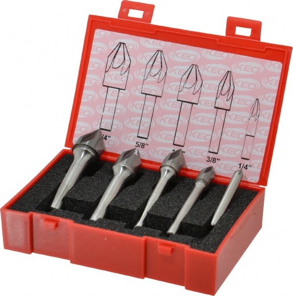 Keo - 5 Piece, 1/4 to 3/4" Head Diam, 60° Included Angle, Single End Countersink Set - Benchmark Tooling