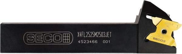 Seco - X4FR 1002503DJET, External, Right Hand, 0.256" Max Depth of Cut, 1/16" Min Groove Width, Indexable Grooving Tool Holder - X4GK25..R Insert Compatibility, 1" Shank Height, 1" Shank Width, 6" OAL, Through Coolant - Benchmark Tooling