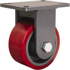 Hamilton - 6" Diam x 3" Wide x 8" OAH Top Plate Mount Rigid Caster - Polyurethane Mold onto Cast Iron Center, 2,600 Lb Capacity, Tapered Roller Bearing, 5-1/4 x 7-1/4" Plate - Benchmark Tooling