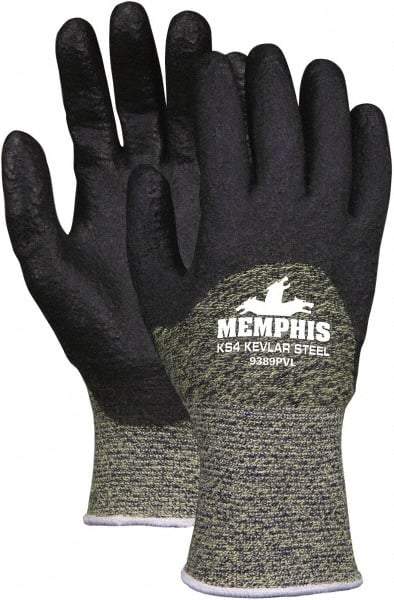 MCR Safety - Size 2XL (11), ANSI Cut Lvl 4, PVC Coated Kevlar Cut Resistant Gloves - 11" Long, Palm & Fingers Coated, Knit Wrist, Black, Paired - Benchmark Tooling