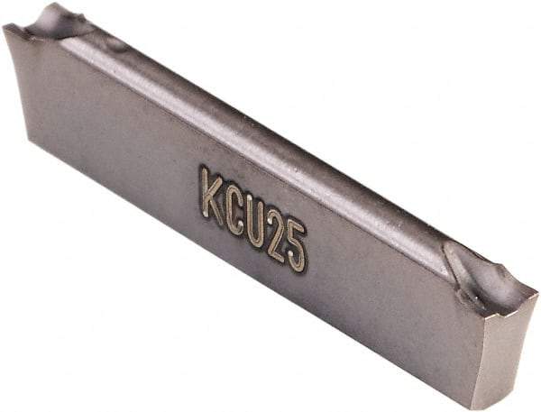 Kennametal - A4C0205 CF KCU25 Grade, 0.0783" Cutting Width, Carbide Cutoff Insert - 6° Left Hand Lead Angle, 0.008" Cnr Rad, AlTiN Coated, Double End - Benchmark Tooling