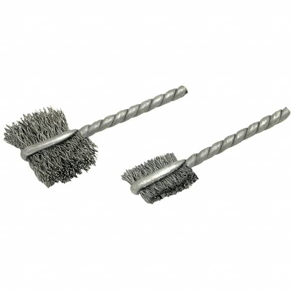 Brush Research Mfg. - 1/2" Diam Flat Stainless Steel Tube Brush - 0.005" Filament Diam, 9/16" Brush Length, 2-1/4" OAL, Steel Shank - Benchmark Tooling