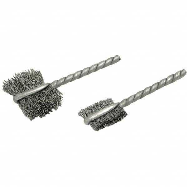 Brush Research Mfg. - 1" Diam Flat Stainless Steel Tube Brush - 0.005" Filament Diam, 5/8" Brush Length, 2-1/4" OAL, Steel Shank - Benchmark Tooling
