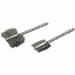 Brush Research Mfg. - 1" Diam Flat Stainless Steel Tube Brush - 0.005" Filament Diam, 5/8" Brush Length, 2-1/4" OAL, Steel Shank - Benchmark Tooling
