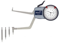 Mitutoyo - 3.6 to 5.6" Inside Dial Caliper Gage - 0.0005" Graduation, 0.0015" Accuracy, 3.3" Leg Length, 0.31" Deep x 0.06" Wide Groove, Ball Contact Points - Benchmark Tooling