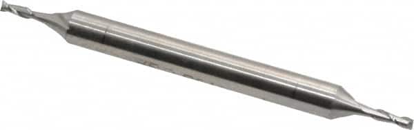 Cleveland - 1/16", 3/16" LOC, 3/16" Shank Diam, 2-1/4" OAL, 2 Flute, High Speed Steel Square End Mill - Double End, Uncoated, Spiral Flute, 30° Helix, Centercutting, Right Hand Cut, Right Hand Flute, Series HMD-2 - Benchmark Tooling