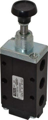 Parker - 0.83 CV Rate, 1/4" NPT Inlet Direct Air 4 Mechanical Spool Valve - 4 Way, 2 Position, Button Manual Return, 150 Max psi - Benchmark Tooling