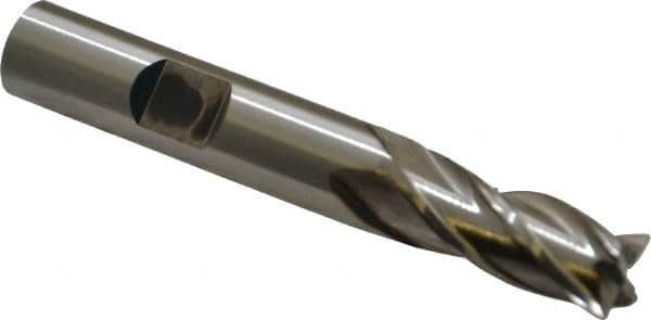 Cleveland - 11/32", 3/4" LOC, 3/8" Shank Diam, 2-1/2" OAL, 4 Flute, High Speed Steel Square End Mill - Single End, Uncoated, Spiral Flute, 30° Helix, Centercutting, Right Hand Cut, Right Hand Flute, Series HG-4C - Benchmark Tooling