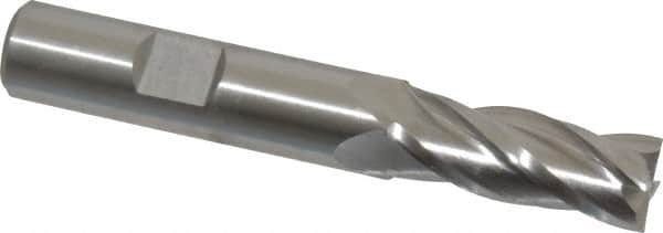 Cleveland - 15/32", 1-1/4" LOC, 1/2" Shank Diam, 3-1/4" OAL, 4 Flute, High Speed Steel Square End Mill - Single End, Uncoated, Spiral Flute, 30° Helix, Centercutting, Right Hand Cut, Right Hand Flute, Series HG-4C - Benchmark Tooling
