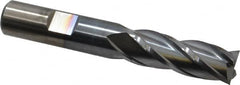 Cleveland - 1/2", 1-1/4" LOC, 1/2" Shank Diam, 3-1/4" OAL, 4 Flute, High Speed Steel Square End Mill - Single End, TiCN Finish, Spiral Flute, 30° Helix, Centercutting, Right Hand Cut, Right Hand Flute, Series HG-4C - Benchmark Tooling