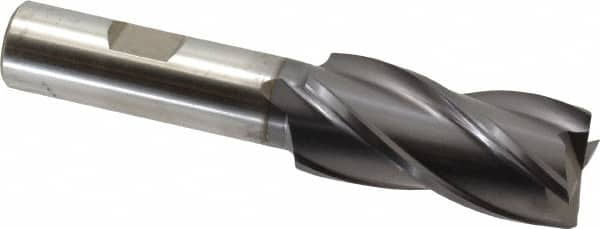 Cleveland - 7/8", 1-7/8" LOC, 5/8" Shank Diam, 4" OAL, 4 Flute, High Speed Steel Square End Mill - Single End, TiCN Finish, Spiral Flute, 30° Helix, Centercutting, Right Hand Cut, Right Hand Flute, Series HG-4C - Benchmark Tooling