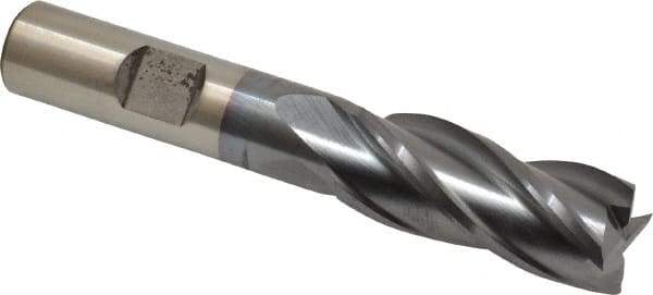 Cleveland - 19/32", 1-3/8" LOC, 1/2" Shank Diam, 3-3/8" OAL, 4 Flute, High Speed Steel Square End Mill - Single End, TiCN Finish, Spiral Flute, 30° Helix, Centercutting, Right Hand Cut, Right Hand Flute, Series HG-4C - Benchmark Tooling
