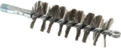 Schaefer Brush - 4-1/2" Brush Length, 1-3/4" Diam, Double Stem, Single Spiral Tube Brush - 7-1/4" Long, Stainless Steel, 1/4" NPSM Male Connection - Benchmark Tooling