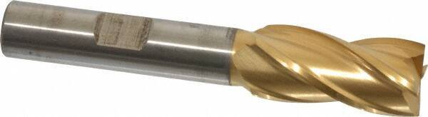 Cleveland - 1/2", 1" LOC, 3/8" Shank Diam, 2-11/16" OAL, 4 Flute, High Speed Steel Square End Mill - Single End, TiN Finish, Spiral Flute, 30° Helix, Centercutting, Right Hand Cut, Right Hand Flute, Series HG-4C - Benchmark Tooling