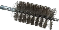 Schaefer Brush - 4-1/2" Brush Length, 2-1/2" Diam, Double Stem, Single Spiral Tube Brush - 7-1/4" Long, Stainless Steel, 1/4" NPSM Male Connection - Benchmark Tooling