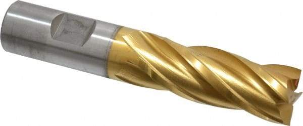 Cleveland - 25/32", 1-7/8" LOC, 3/4" Shank Diam, 4-1/8" OAL, 4 Flute, High Speed Steel Square End Mill - Single End, TiN Finish, Spiral Flute, 30° Helix, Centercutting, Right Hand Cut, Right Hand Flute, Series HG-4C - Benchmark Tooling