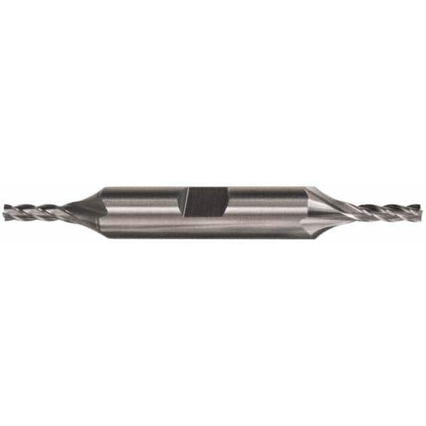 Square End Mill: 3/32'' Dia, 9/32'' LOC, 3/16'' Shank Dia, 2-1/4'' OAL, 4 Flutes, High Speed Steel Double End, Uncoated, Spiral Flute, Centercutting, RH Cut, RH Flute, Series HMD-4
