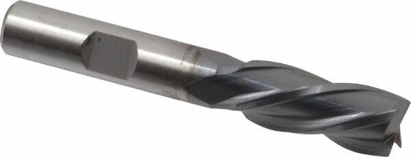 Cleveland - 7/16", 1" LOC, 3/8" Shank Diam, 2-11/16" OAL, 4 Flute, High Speed Steel Square End Mill - Single End, TiCN Finish, Spiral Flute, 30° Helix, Left Hand Cut, Left Hand Flute, Series HG-4LL - Benchmark Tooling