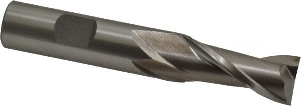 Cleveland - 5/8", 1-5/16" LOC, 5/8" Shank Diam, 3-3/4" OAL, 2 Flute, High Speed Steel Square End Mill - Single End, Uncoated, Spiral Flute, 30° Helix, Centercutting, Right Hand Cut, Right Hand Flute, Series HG-2 - Benchmark Tooling